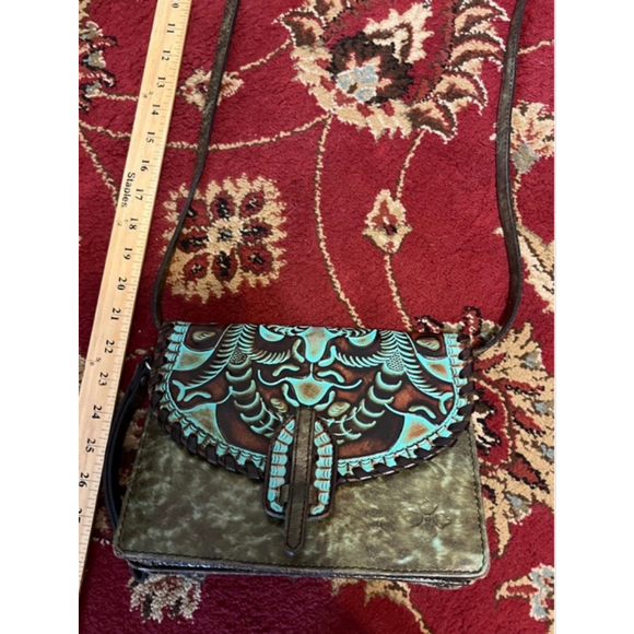 Patricia Nash Tooled Leather Crossbody Bag Turquoise Floral Western Boho - Picture 3 of 12